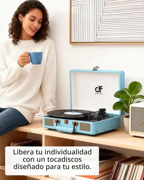 BANDEJA DE VINILOS BLUETOOTH CON PARLANTE 3 VELOCIDADES MADERA+CUERO SINTÉNTICO 3Wx2RMS 5V 1A 35x25.5x12cm - imagen 4