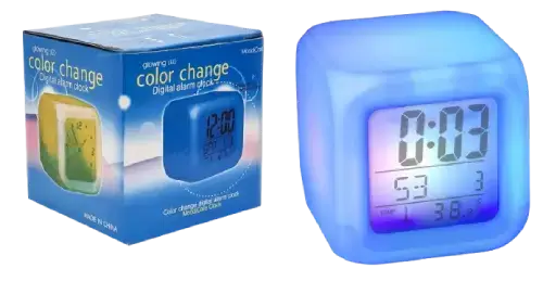 DESPERTADOR DIGITAL CUBO TERMÓMETRO LUCES LED CAMBIANTES - imagen 1