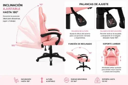 Silla Gamer Ergonómica Reclinable 180° - imagen 2