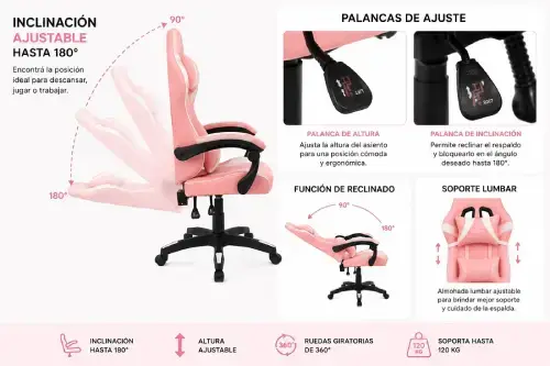 Silla Gamer Ergonómica Reclinable 180° - imagen 2