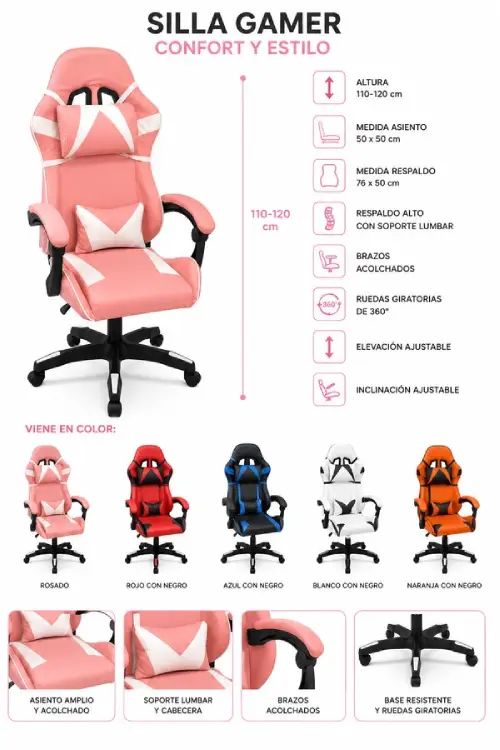 Silla Gamer Ergonómica Reclinable 180° - imagen 3