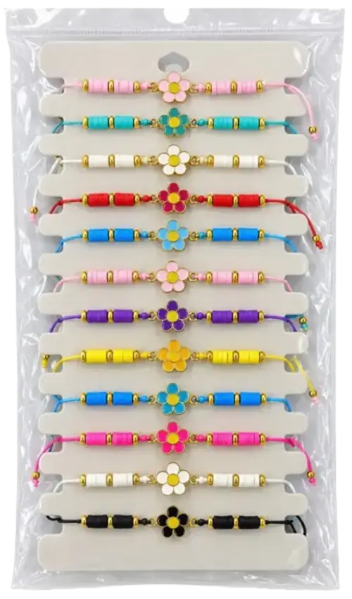 KIT/SET PULSERAS DISEÑO FLOR DE COLORES --- 12 UNIDADES - imagen 1