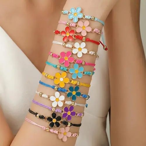 KIT/SET PULSERAS DISEÑO FLOR DE COLORES --- 12 UNIDADES - imagen 4