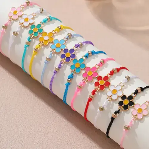 KIT/SET PULSERAS DISEÑO FLOR DE COLORES --- 12 UNIDADES - imagen 2