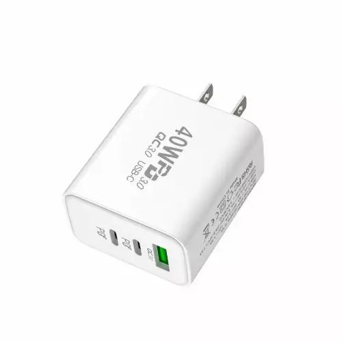 Ficha Cargadora USB + 2 Tipo C 40Wpd