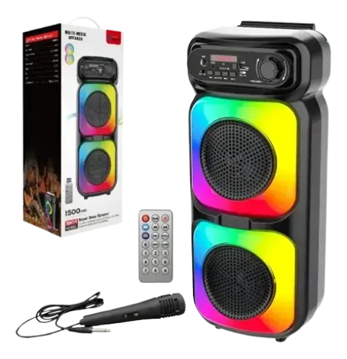 PARLANTE PORTÁTIL 4" c/CONTROL REMOTO Y MICRÓFONO DISEÑO CUADRADO 1500mAh 8W - imagen 1