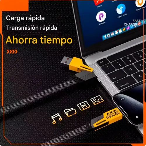 CABLE REFORZADO DE CARGA RÁPIDA Y DATOS USB 4 EN 1 TREQA 1.2M - imagen 5