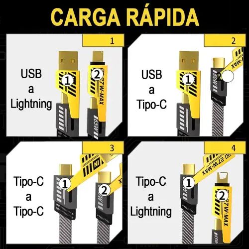 CABLE REFORZADO DE CARGA RÁPIDA Y DATOS USB 4 EN 1 TREQA 1.2M - imagen 4
