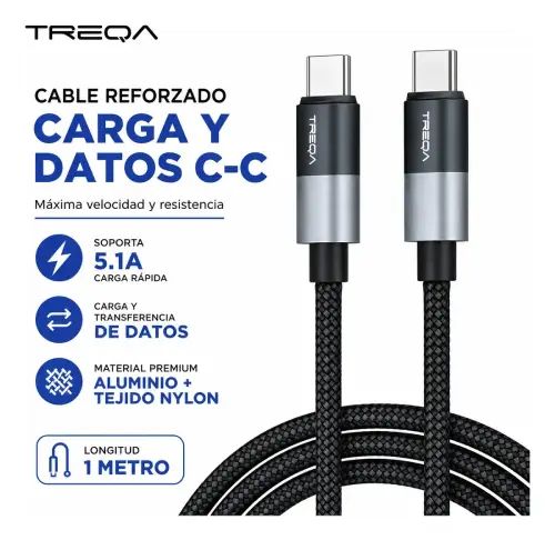 CABLE REFORZADO DE CARGA Y DATOS TREQA C-C ALUMINIO+TEJIDO NYLON 5.1A 1M - imagen 2