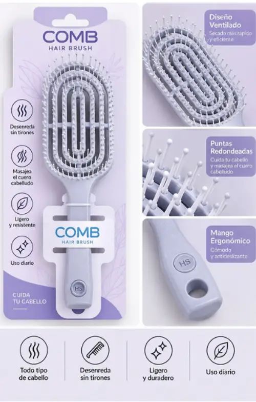 CEPILLO DE PELO DESENREDANTE c/DISEÑO VENTILADO MASAJEADOR VIOLETA - imagen 2