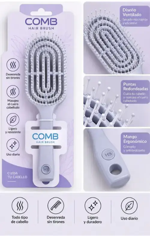 CEPILLO DE PELO DESENREDANTE c/DISEÑO VENTILADO MASAJEADOR VIOLETA - imagen 2