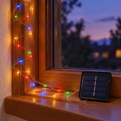 LUCES MULTICOLOR x100 HILO COBRE 10mts c/PANEL SOLAR 6.8x6.3cm - imagen 2