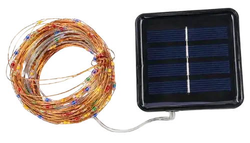 LUCES MULTICOLOR x100 HILO COBRE 10mts c/PANEL SOLAR 6.8x6.3cm - imagen 1