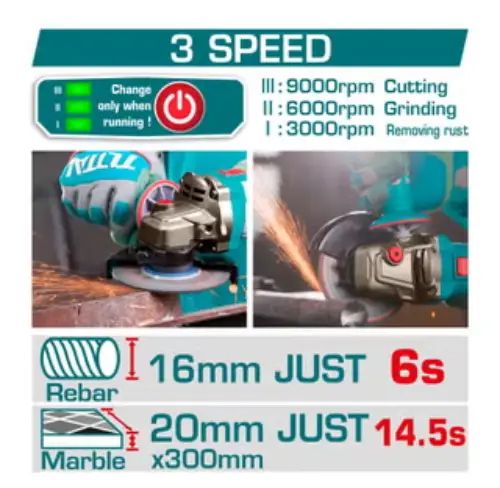AMOLADORA INALÁMBRICA 4½" 42V 9000RPM MOTOR S/CARBONES C/CARGADOR, MALETÍN Y 2 BATERÍAS 2.0Ah 1080W INDUSTRIAL - imagen 2