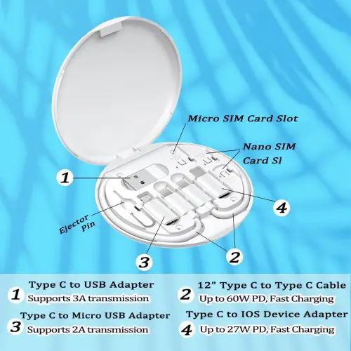 SET DE CABLES DE CARGA VARIOS ADAPTADORES 8.3x8.3x1cm - imagen 3