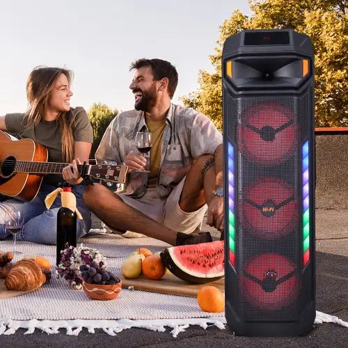 PARLANTE 3x8" RGB KARAOKE MICRÓFONO 27,7×28,5×89,6cm - imagen 4