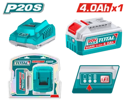 KIT/SET BATERÍA LITIO-ION 4.0Ah 20V + CARGADOR RÁPIDO 2A INDUSTRIAL - imagen 2