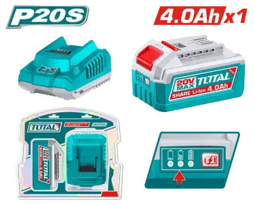 KIT/SET BATERÍA LITIO-ION 4.0Ah 20V + CARGADOR RÁPIDO 2A INDUSTRIAL - imagen 2