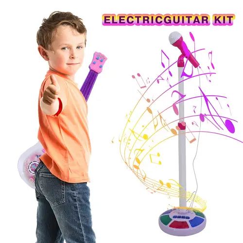 SET MICRÓFONO HASTA 90cm Y GUITARRA 39x15cm CON LUCES Y SONIDO - imagen 3