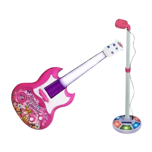 SET MICRÓFONO HASTA 90cm Y GUITARRA 39x15cm CON LUCES Y SONIDO - imagen 1