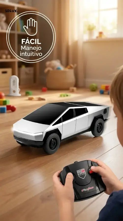 AUTO CYBERTRUCK A CONTROL REMOTO ESTACIÓN DE CARGA USB LUCES LED 24.5x8.5x9cm - imagen 4
