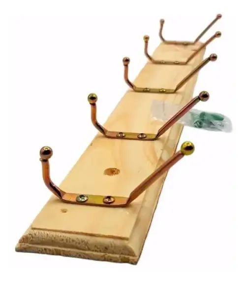 Perchero madera 5 ganchos metal 50cm - imagen 3