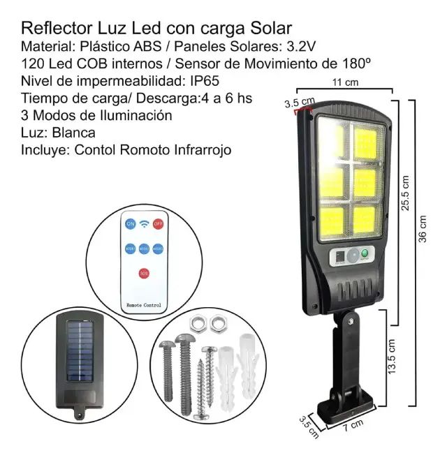 Foco 8 Led Luz Solar Exterior 90 W Con Control - imagen 2