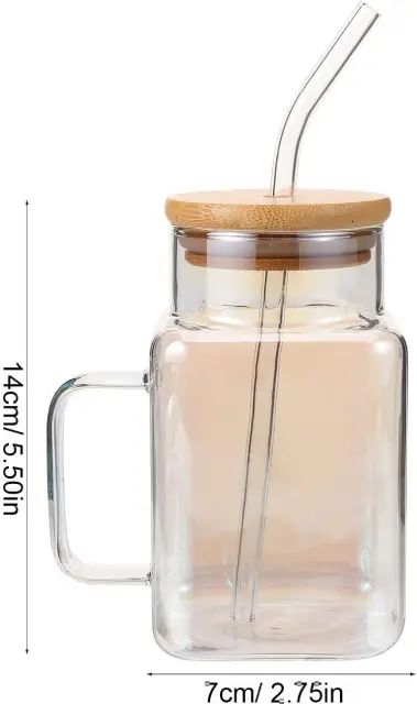 Vaso Cuadrado De Vidrio Con Asa Y Popote - imagen 3