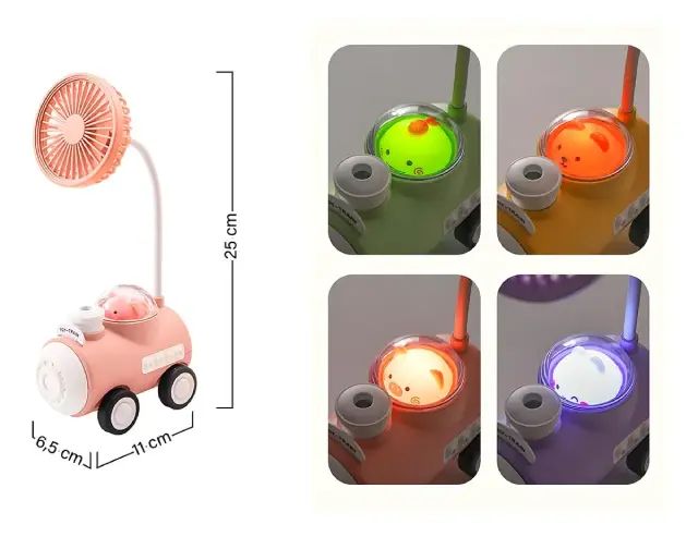 Mini Ventilador Escritorio Recargable USB Con Luz Y Sacapuntas - imagen 3