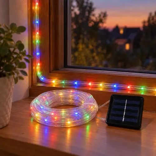 LUCES MULTICOLOR x100 TUBO 10mts c/PANEL SOLAR 6.8x6.3cm - imagen 3