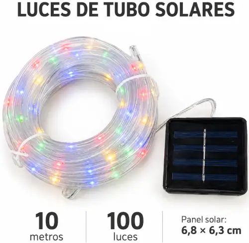 LUCES MULTICOLOR x100 TUBO 10mts c/PANEL SOLAR 6.8x6.3cm - imagen 2