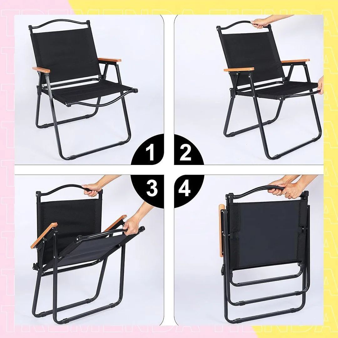 Silla Playera Línea Italiana Plegable de Acero Lona con apoyabrazos de Bambú para 120KG - imagen 4