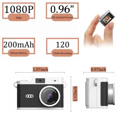 MINI CÁMARA DIGITAL RECARGABLE HD 1MP LCD 0.96" TF/MICRO SD HASTA 32GB 200mAh 4x2.8x2.4cm - imagen 2