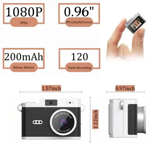 MINI CÁMARA DIGITAL RECARGABLE HD 1MP LCD 0.96" TF/MICRO SD HASTA 32GB 200mAh 4x2.8x2.4cm - imagen 2